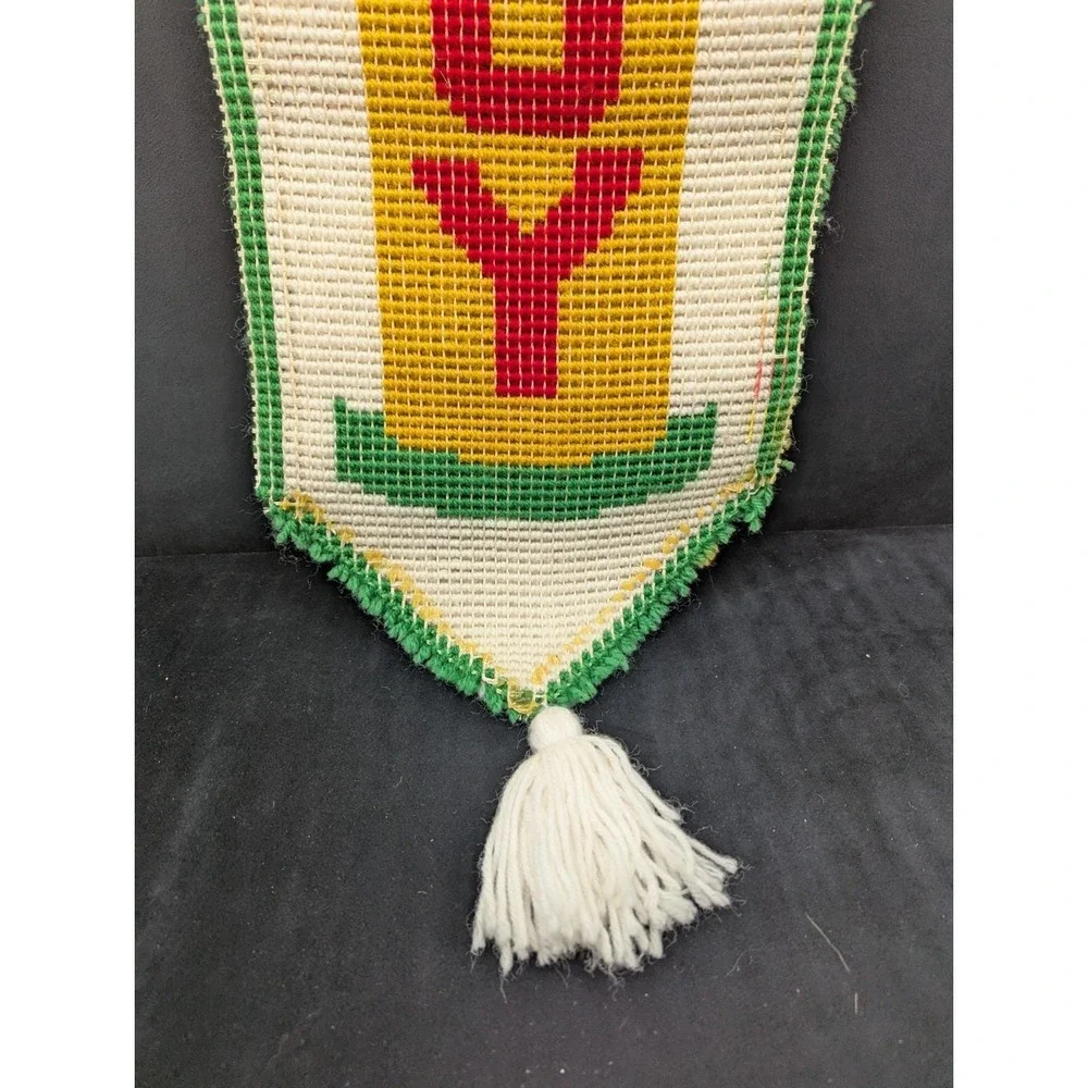 VTG Joy Christmas Candle Wall Hanging Latch Hook Shag Yarn Art 12